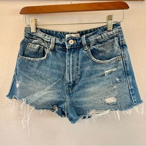 Distressed Blue Denim Cut-off Shorts
